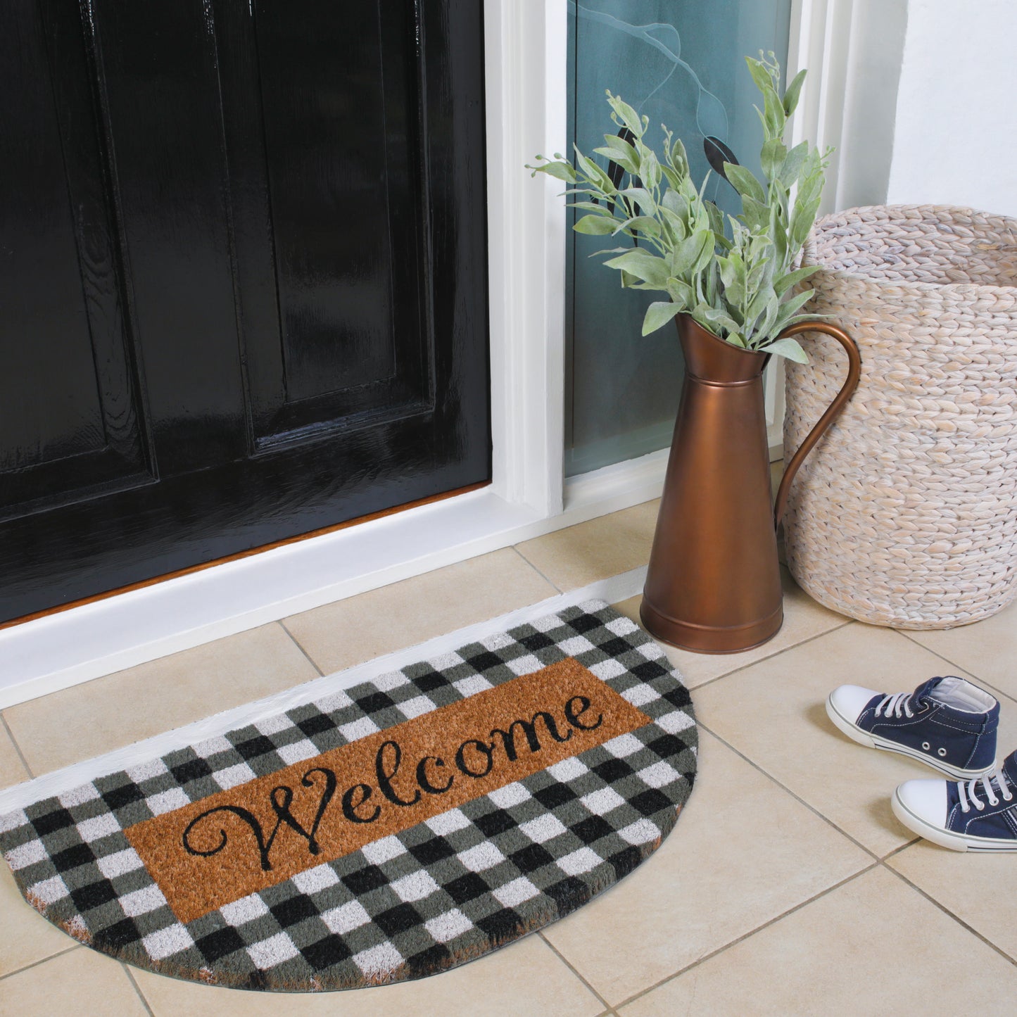 Buffalo Check Welcome Mat - Half Circle