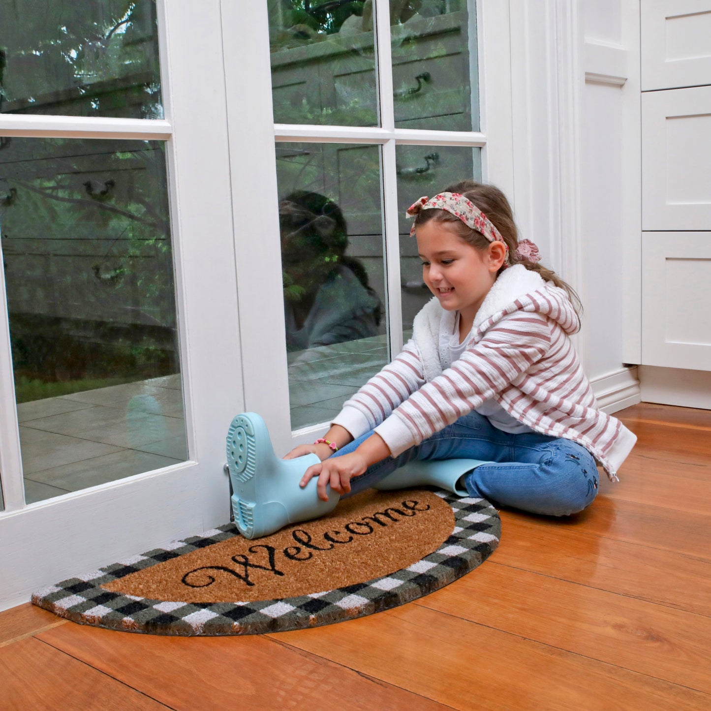 Buffalo Check Border Welcome Mat - Half Circle